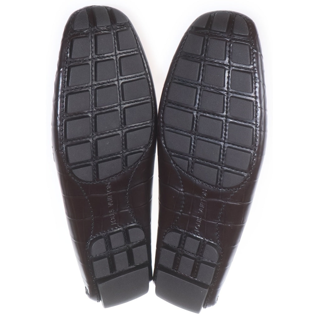 LOUIS VUITTON(ルイヴィトン) Monte Carlo Mocassin モンテカルロ クロコ型押し LVロゴプレート レザー モカシン シューズ ブラウン 1AD5ZG