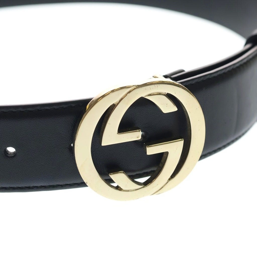 GUCCI(グッチ) インターロッキングGバックル レザー ベルト ブラック 370543AP00G