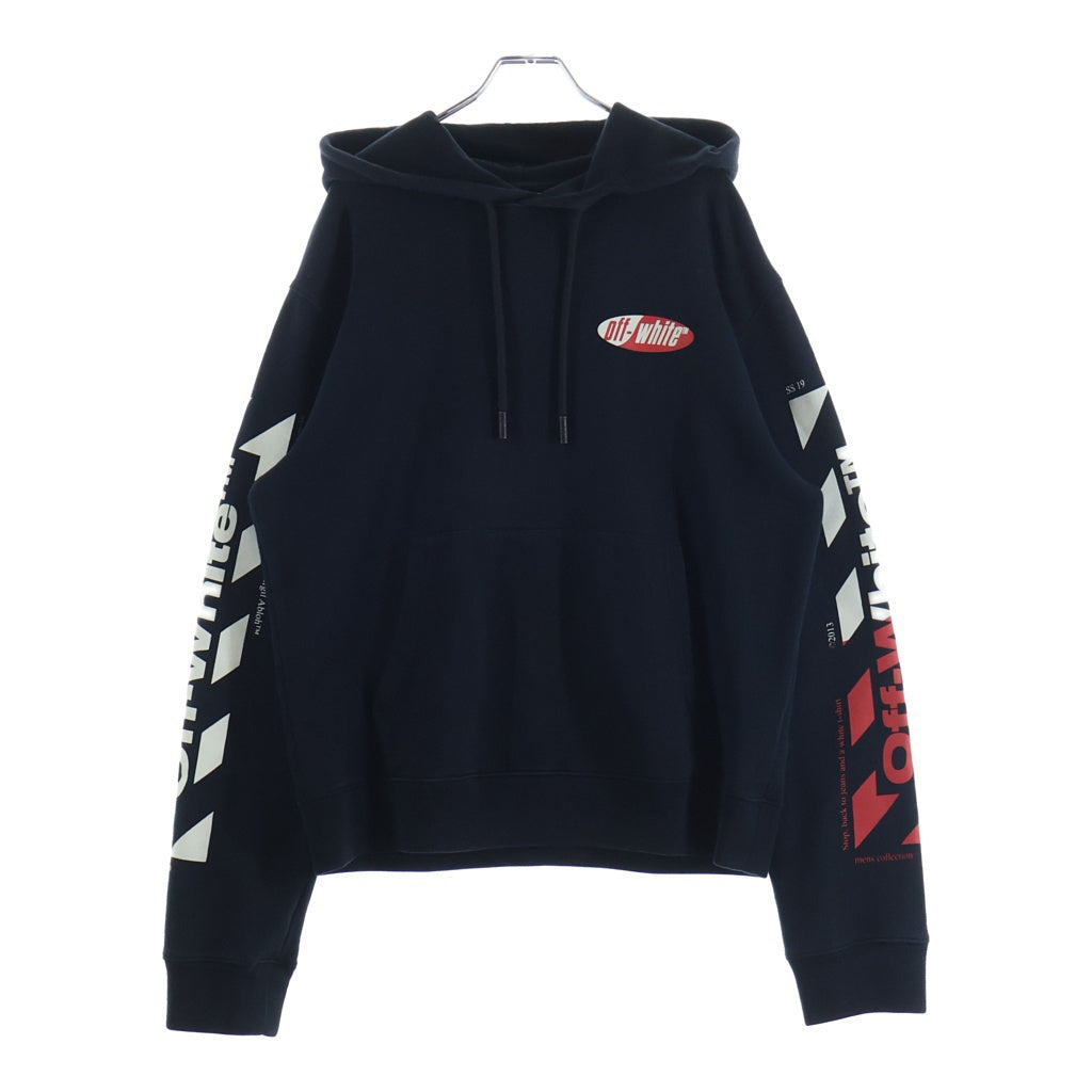 OFF-WHITE(オフホワイト) 19SS DIAG SPLIT LOGO SLIM HOODIE ダイアグ スプリットロゴ スリム スウェットフーディー プルオーバーパーカー ブラック OMBB034S19003006