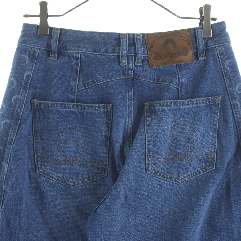 MARINE SERRE(マリーン セル) MOON PRINT WIDE LEG JEANS ムーンプリントワイドレッグジーンズ レディース バギーデニム ワイドパンツ ブルー