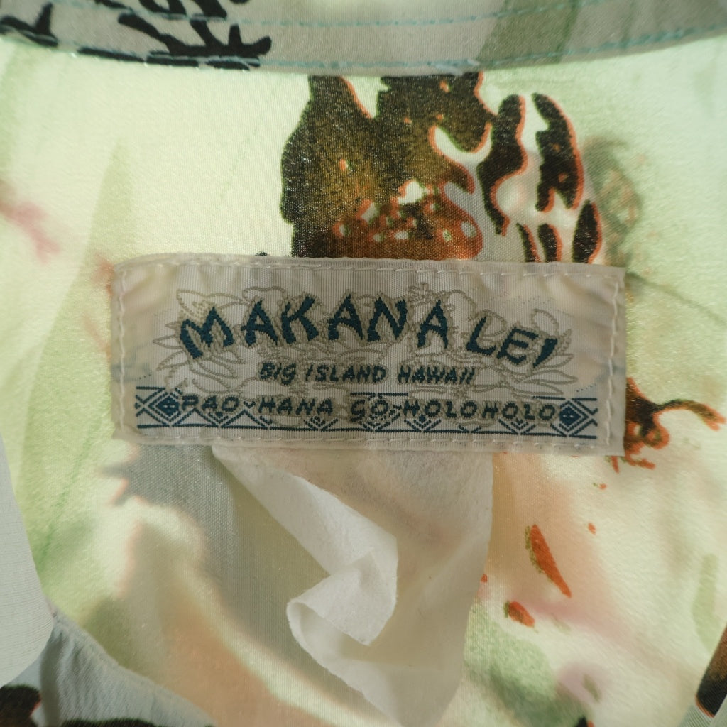 NO BRAND(ノーブランド) MAKANALEI マカナレイ 伊勢海老柄 シルクハワイアン半袖シャツ アロハシャツ グリーン