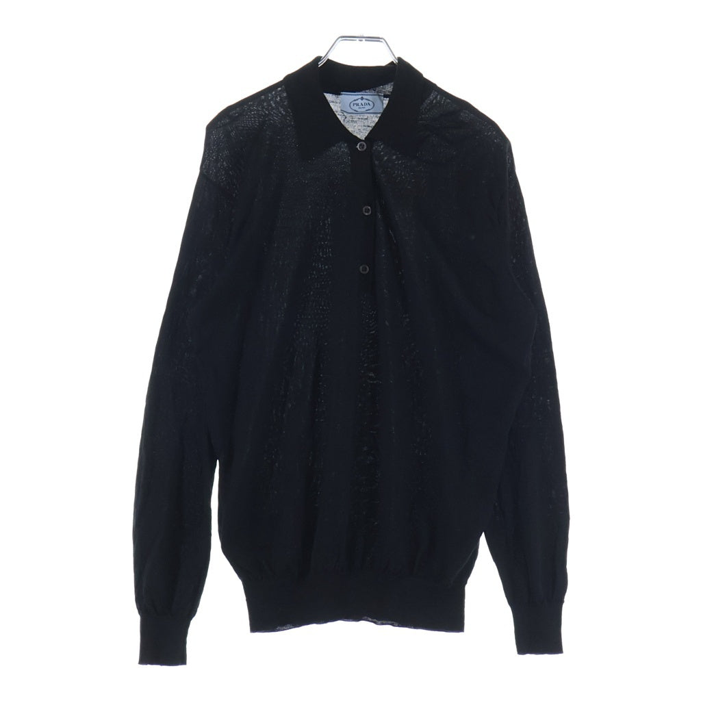 PRADA(プラダ) 24AW WOOL KNIT POLO SHIRT ウールニット長袖ポロシャツ レディース ブラック DNA00T S000 145T