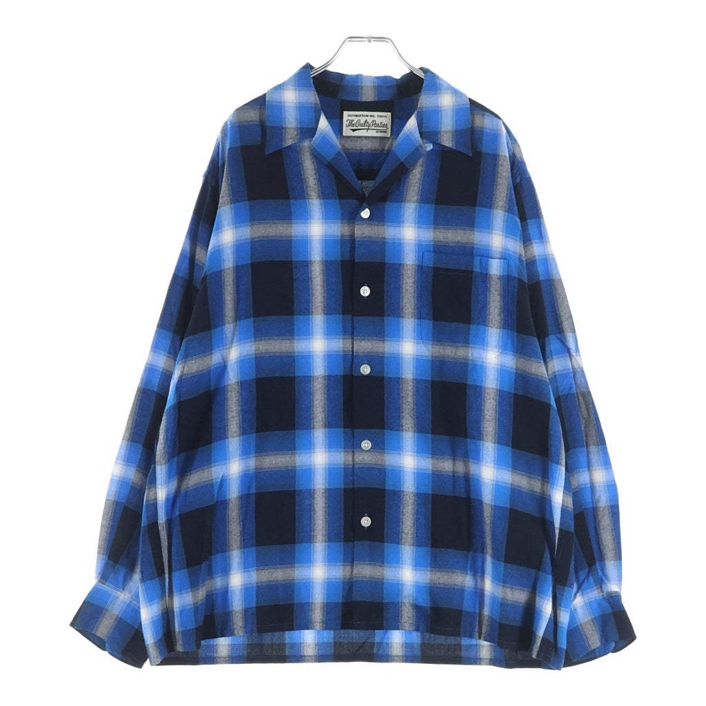 WACKO MARIA(ワコマリア) 24AW OMBRE CHECK OPEN COLLAR SHIRT L/S オンブレ チェック レーヨン 長袖 オープンカラーシャツ ブルー