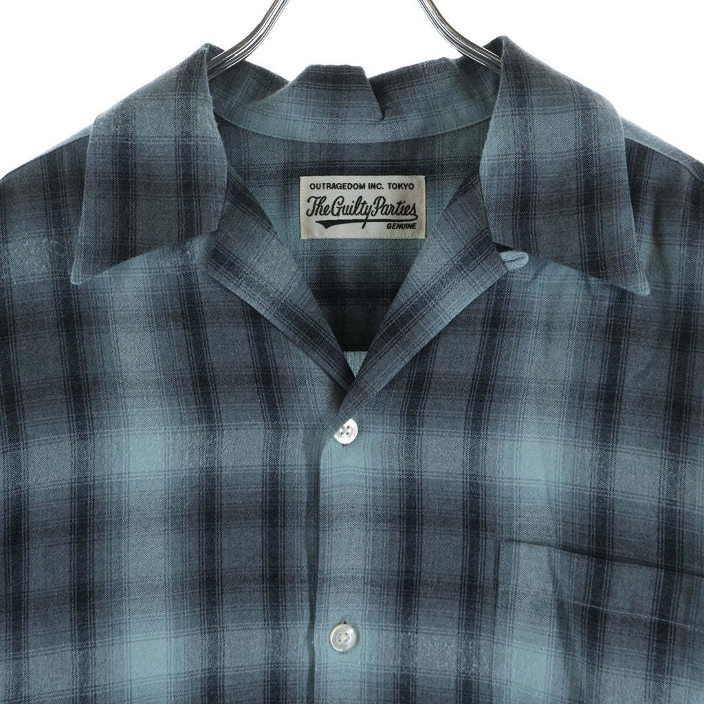 WACKO MARIA(ワコマリア) 24AW OMBRE CHECK OPEN COLLAR SHIRT L/S オンブレ チェック レーヨン 長袖 オープンカラーシャツ ブルー