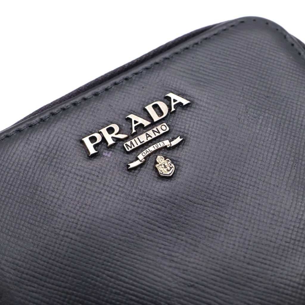 PRADA(プラダ) ロゴプレート ラウンドジップ レザー コインケース ブラック 1MM268 レディース