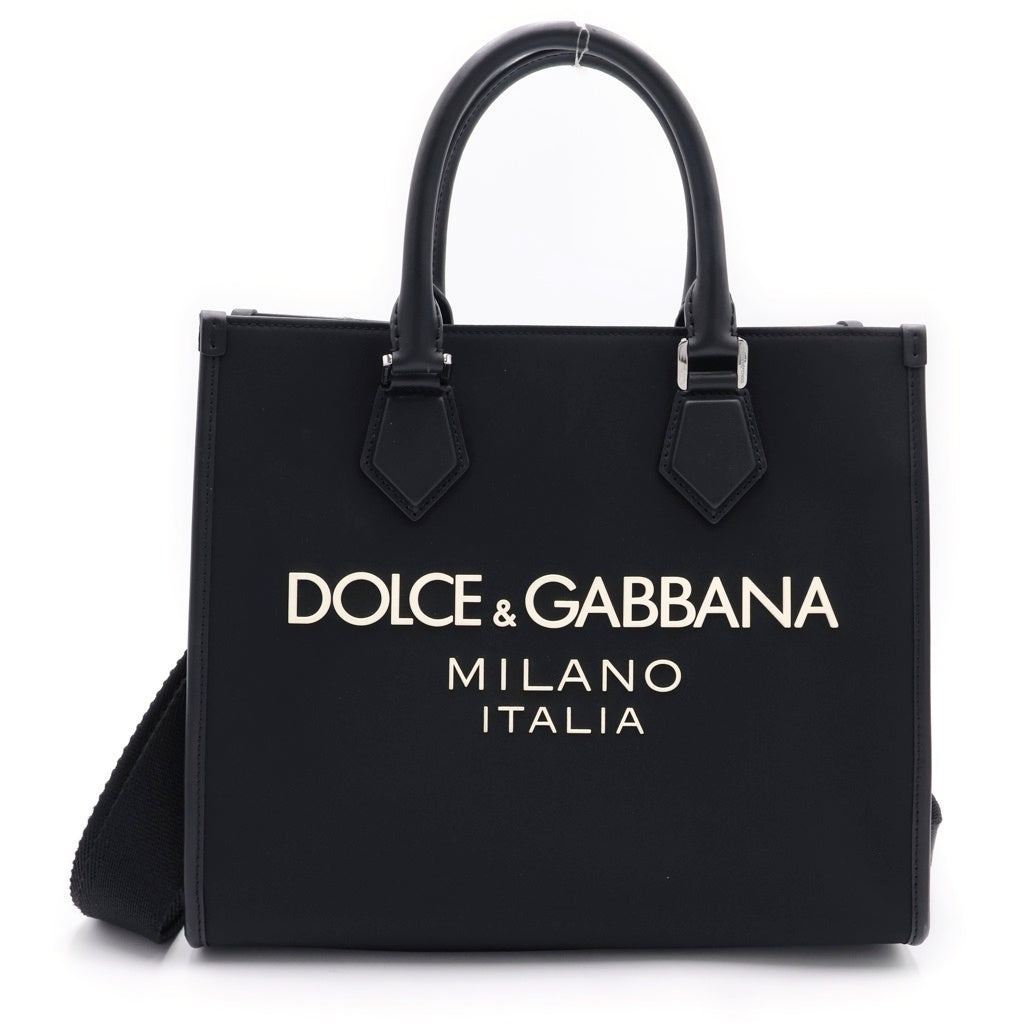 DOLCE & GABBANA(ドルチェアンドガッバーナ) ラバライズロゴ スモール ナイロン ショッピングバッグ ブラック BM2012AG182