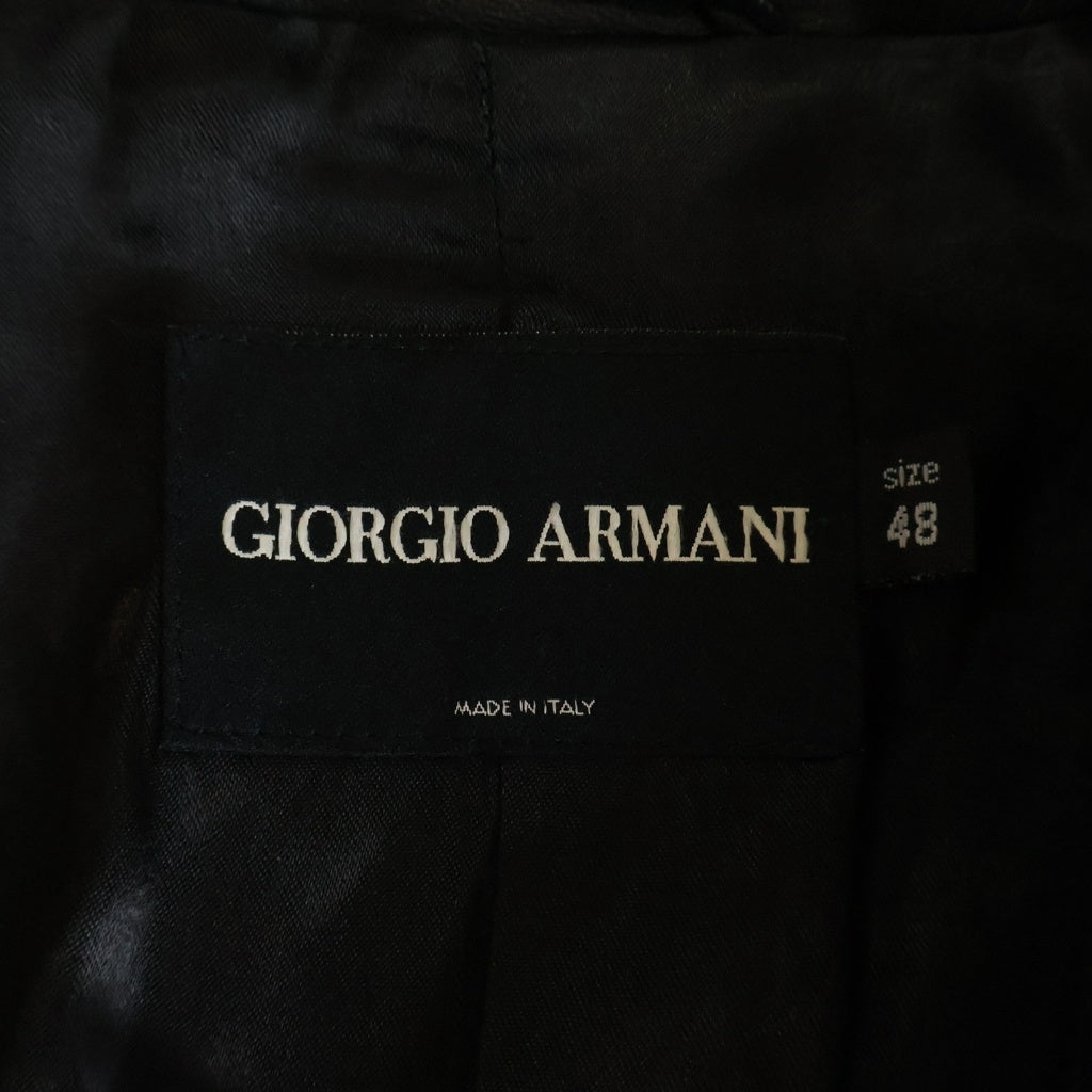 GIORGIO ARMANI(ジョルジオアルマーニ) イタリア製 裏地ベロア ラムレザー ロング チェスターコート ブラック