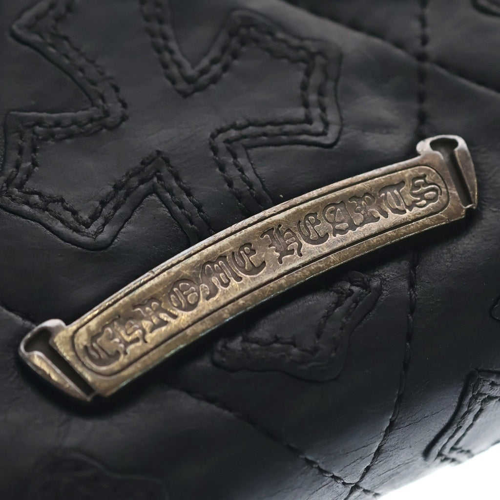CHROME HEARTS(クロムハーツ) REC F ZIP QUILTED セメタリークロスキルティング レザー財布 ブラック