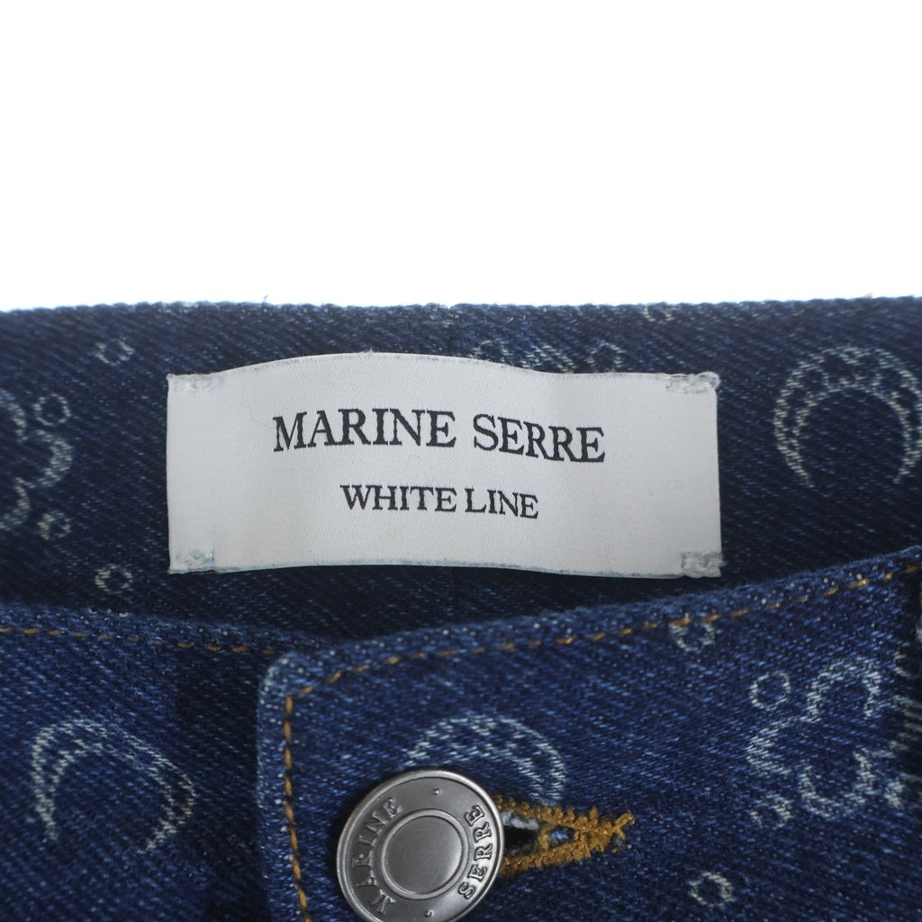 MARINE SERRE(マリーン セル) REGENERATED DENIM MOONOGRAM STRAIGHT LEG TROUSERS リジェネレイテッドデニム モノグラムストレートレッグトラウザーズ パッチワークペインターパンツ ブルー