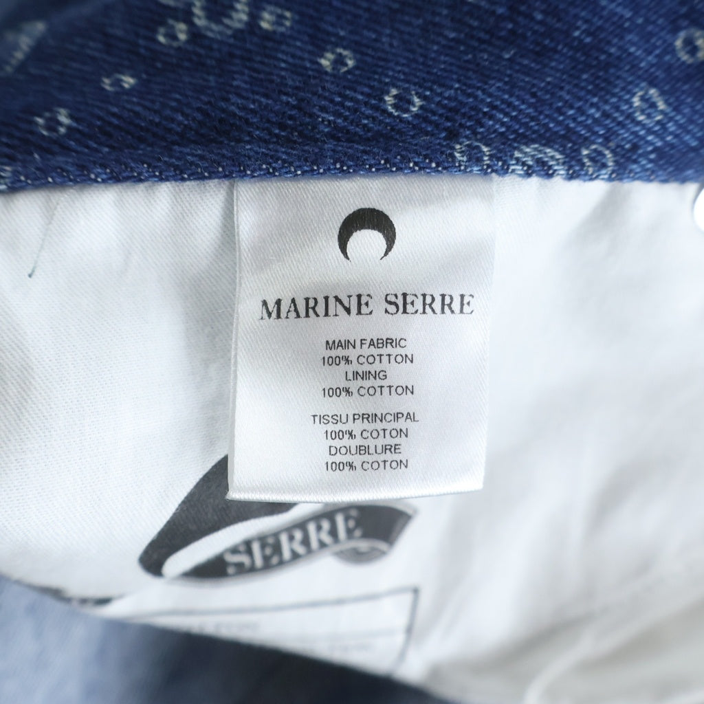MARINE SERRE(マリーン セル) REGENERATED DENIM MOONOGRAM STRAIGHT LEG TROUSERS リジェネレイテッドデニム モノグラムストレートレッグトラウザーズ パッチワークペインターパンツ ブルー