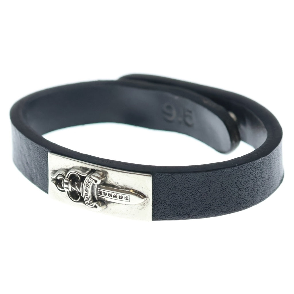 CHROME HEARTS(クロムハーツ) BRCLT CUFF PLATE ダガープレート レザーカフ ブレスレット シルバー/ブラック