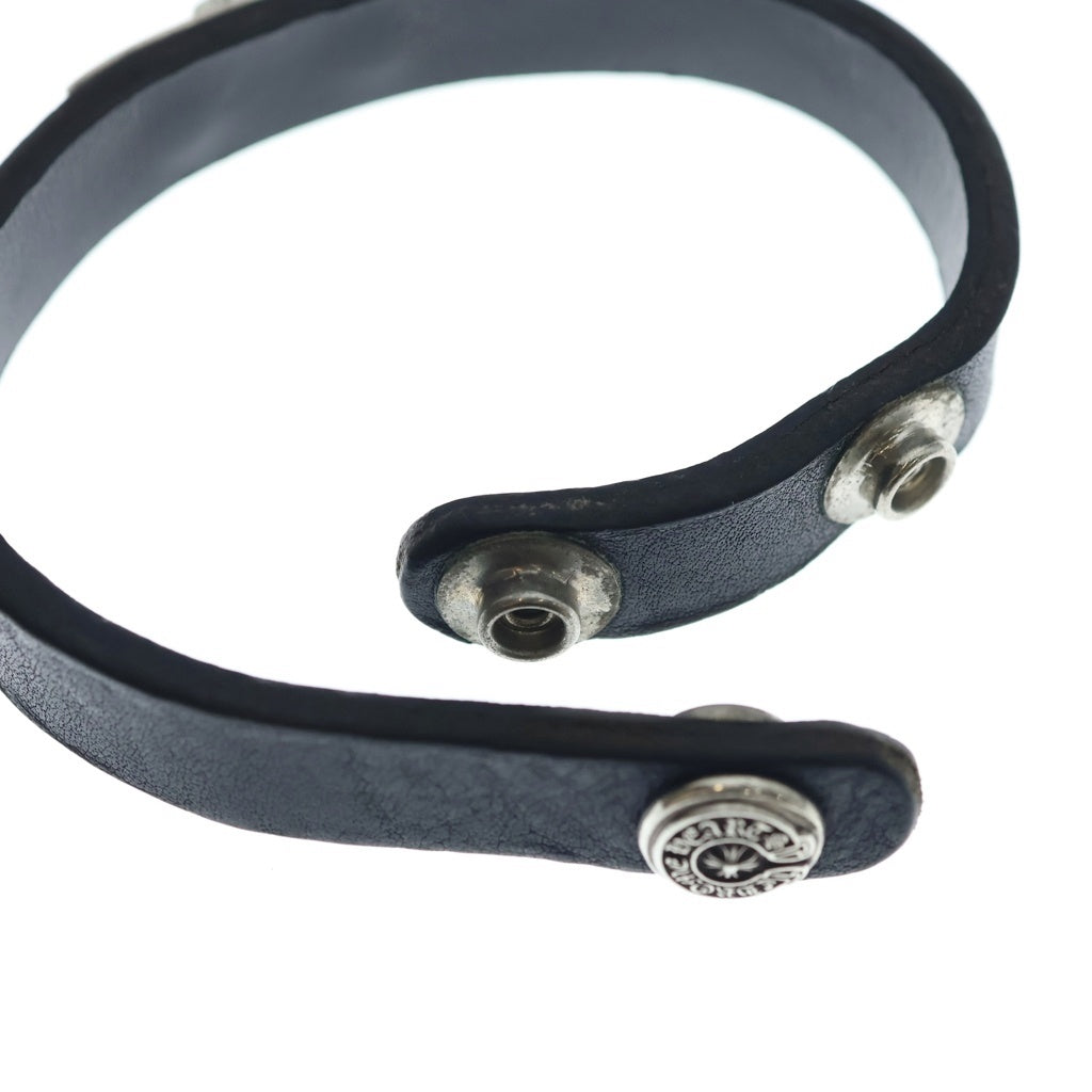 CHROME HEARTS(クロムハーツ) BRCLT CUFF PLATE ダガープレート レザーカフ ブレスレット シルバー/ブラック