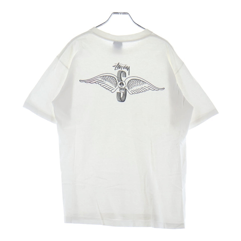 STUSSY(ステューシー) 90S VINTAGE REMIXED CLASSICS SKULL WING TEE ヴィンテージ 紺タグ USA製 バックスカルウィングプリントTシャツ 半袖クルーネックカットソー ホワイト
