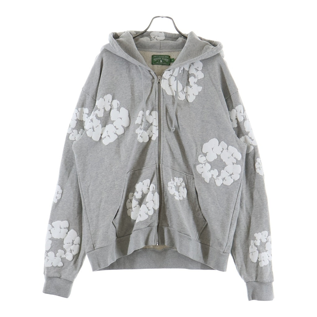 DENIM TEARS(デニムティアーズ) COTTON WREATH ZIP HOODIE コットン リース フラワー ジップアップ フーディー パーカー グレー