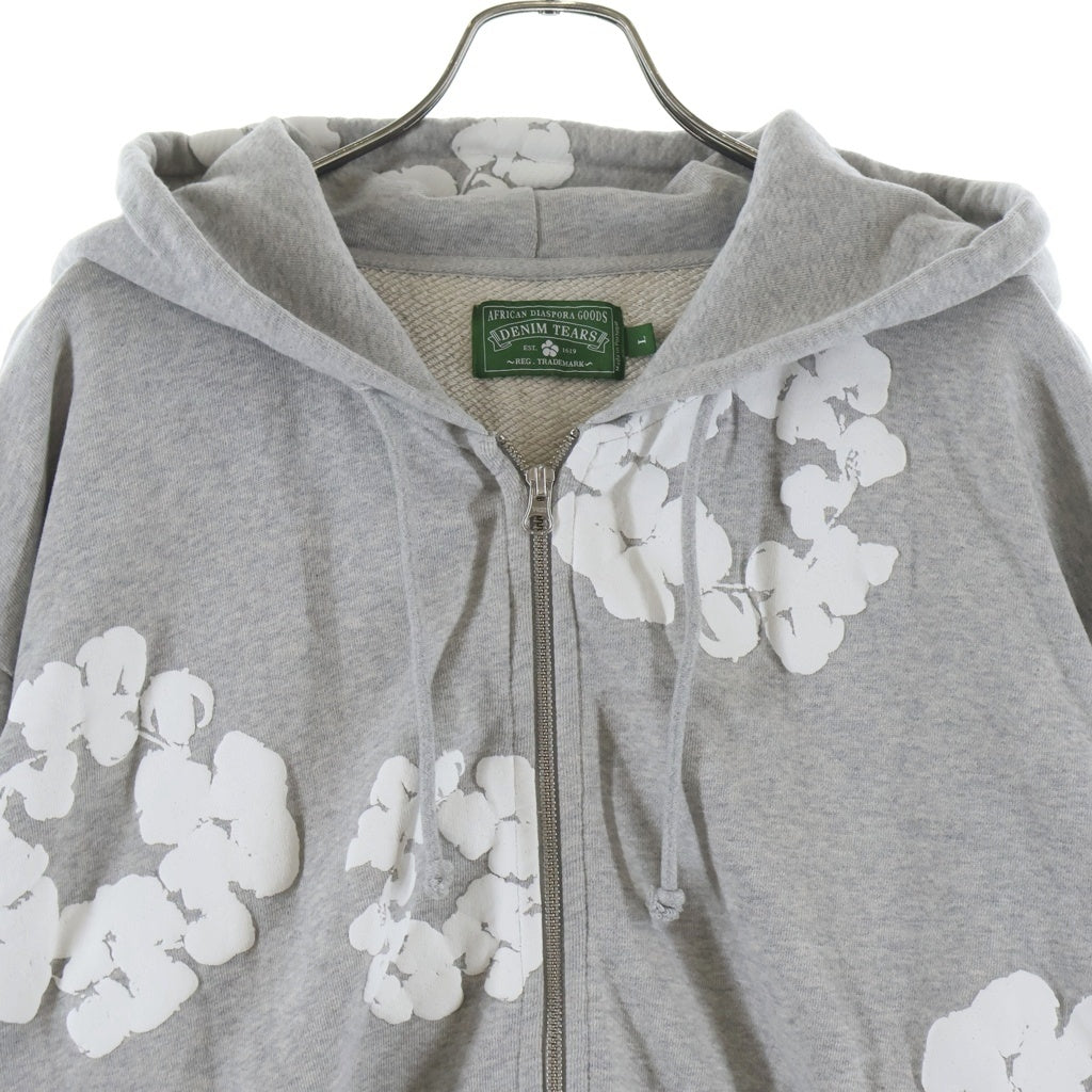 DENIM TEARS(デニムティアーズ) COTTON WREATH ZIP HOODIE コットン リース フラワー ジップアップ フーディー パーカー グレー