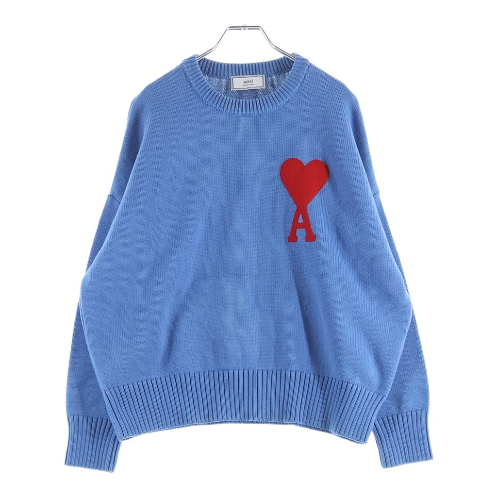 AMI Alexandre Mattiussi(アミアレクサンドルマテュッシ) KNIT SWEATER ビッグハートロゴ クルーネック コットンニット セーター ブルー A20HK009
