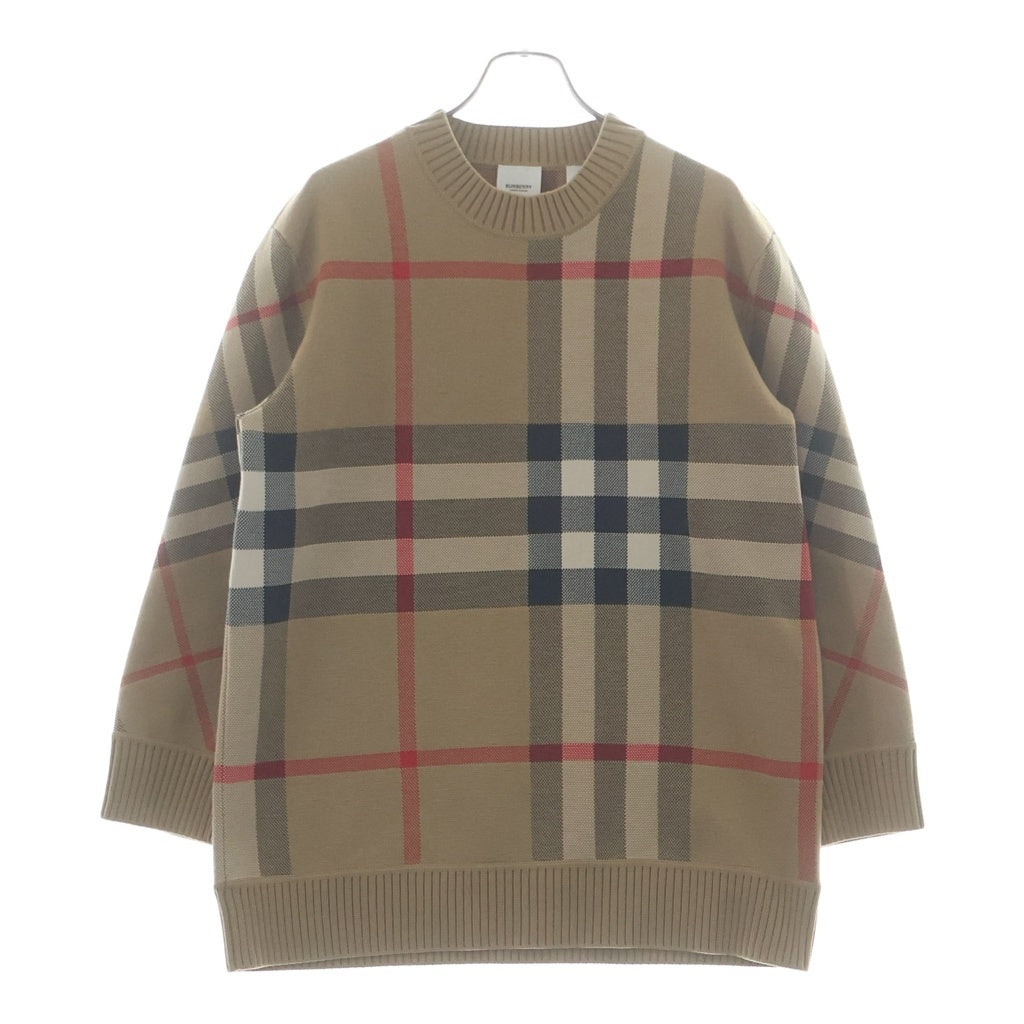 BURBERRY(バーバリー) CHECK TECHNICAL WOOL JACQUARD SWEATER ノバチェック テクニカルウールジャガード クルーネックニット セーター ブラウン 8039152