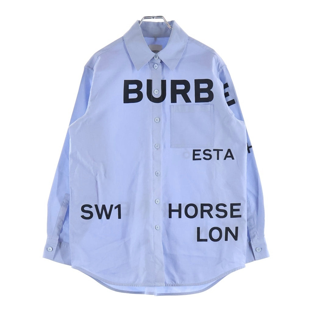 BURBERRY(バーバリー) HORSEFERRY ホースフェリープリント オックスフォード オーバーサイズ 長袖シャツ ブルー レディース 8040827