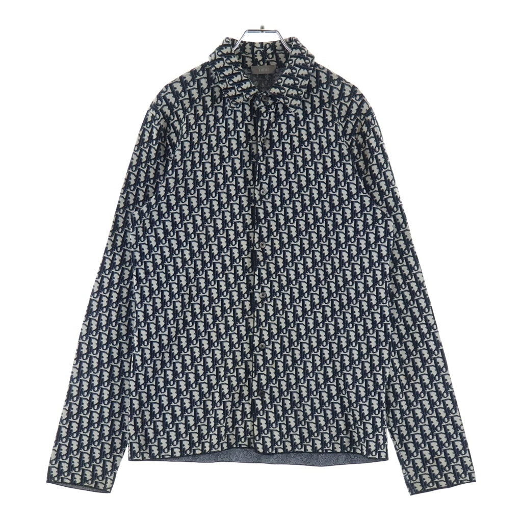 DIOR(ディオール) 20SS OBLIQUE OVERSHIRT オブリーク総柄 コットンニット 長袖シャツ ネイビー 023M550AT099