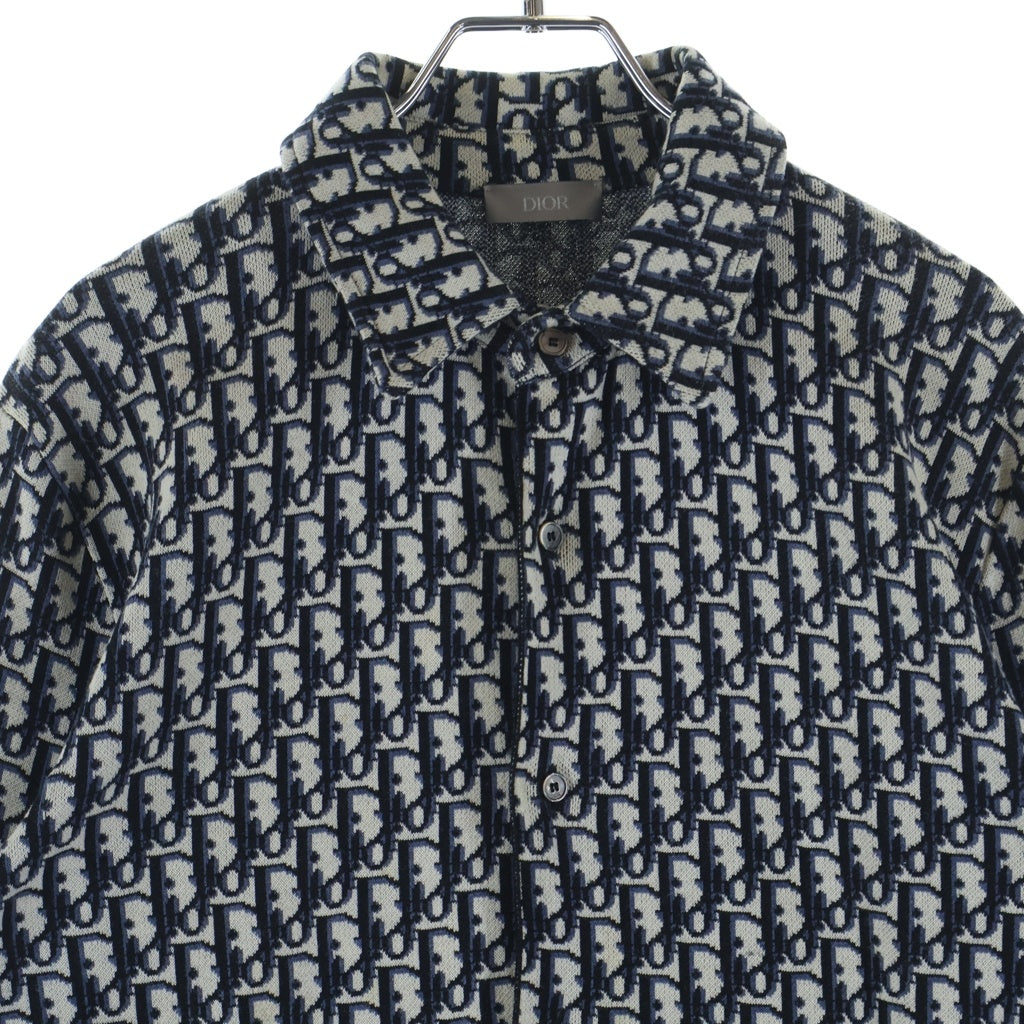 DIOR(ディオール) 20SS OBLIQUE OVERSHIRT オブリーク総柄 コットンニット 長袖シャツ ネイビー 023M550AT099