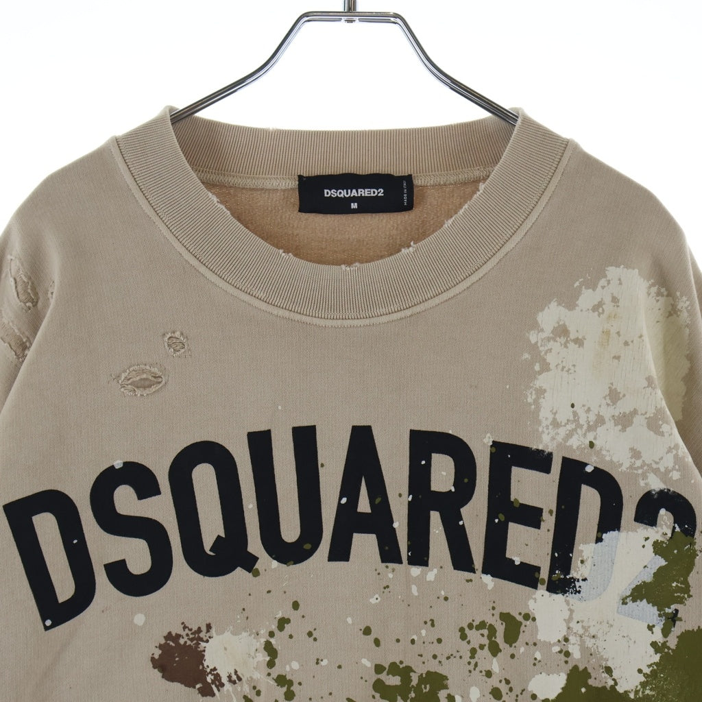 DSQUARED2(ディースクエアード) 21AW SPRAY&PAINT D2 SWEATER スプレー ペイント クルーネック プルオーバー スウェット トレーナー ベージュ S71GU0471 S25030