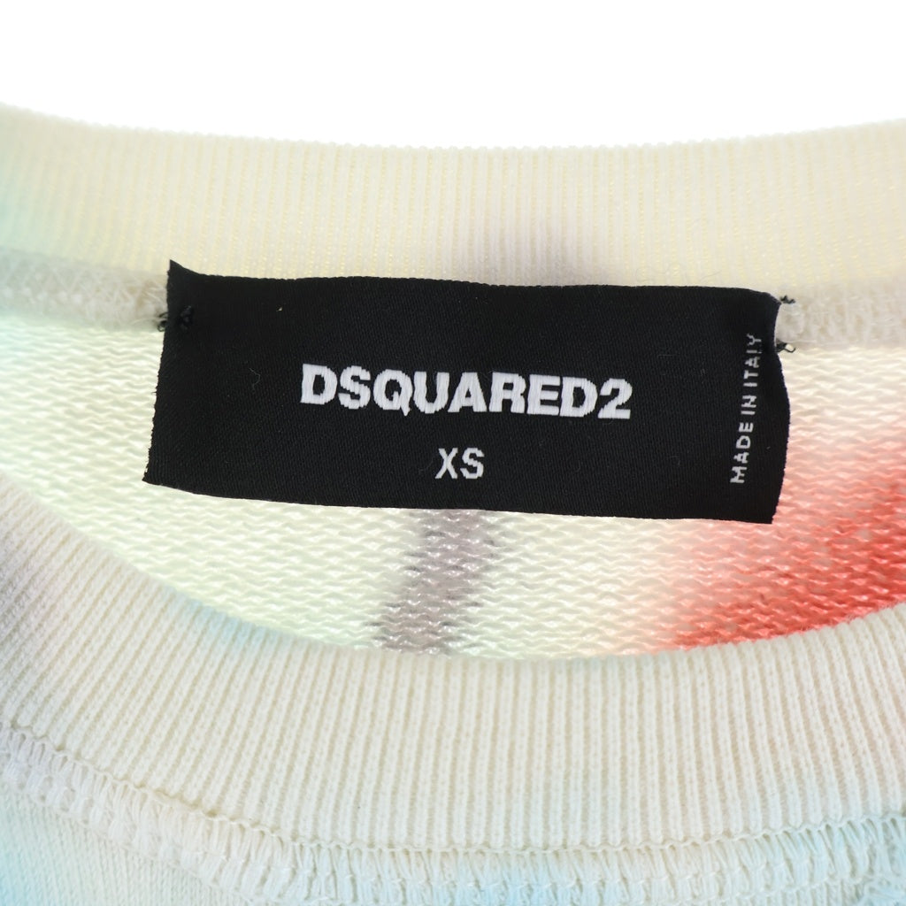 DSQUARED2(ディースクエアード) 23SS タイダイ染 クルーネック コットン スウェット トレーナー ホワイト/ブルー/レッド S71GU0566 S25539