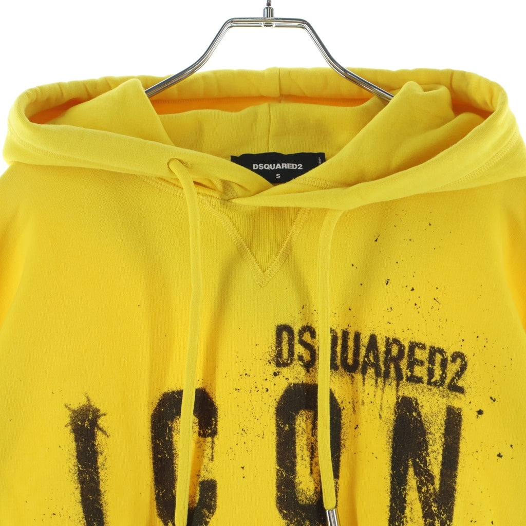 DSQUARED2(ディースクエアード) 22AW ICON SPRAY SWEATSHIRT スプレー ロゴ プリント フーデッド プルオーバー スウェット パーカー イエロー S79GU0055 S25516