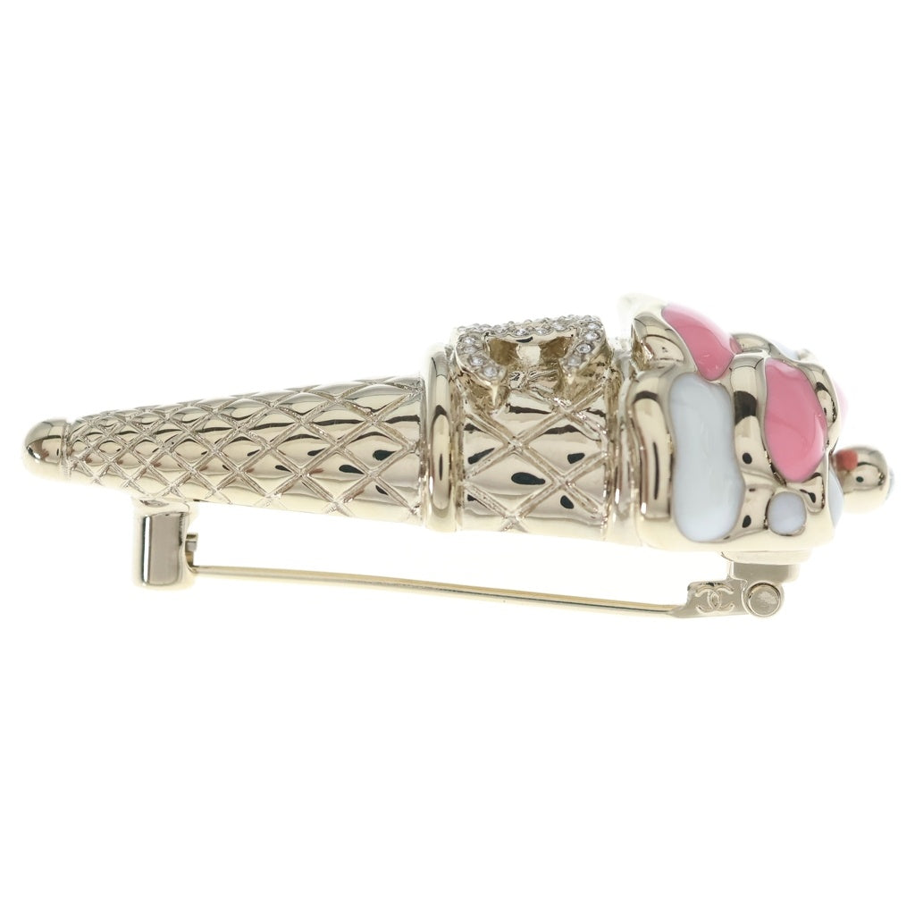 CHANEL(シャネル) 26C ラインストーン装飾ココマーク アイスクリーム ブローチ ゴールド/ピンク レディース