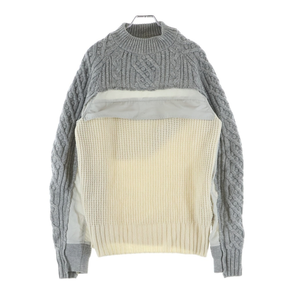 Sacai(サカイ) 19AW ドッキング ケーブル クルーネックニットセーター ホワイト/グレー 19-02118M