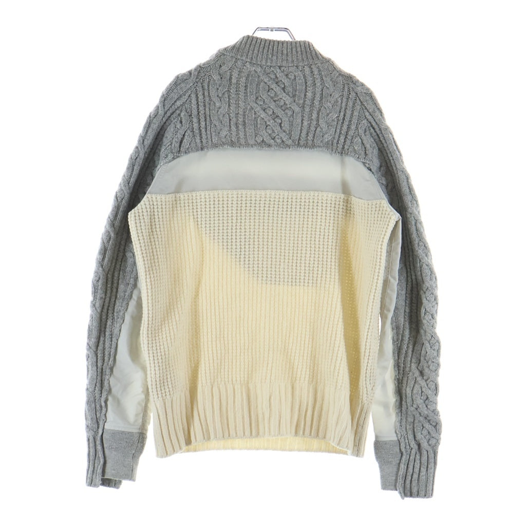 Sacai(サカイ) 19AW ドッキング ケーブル クルーネックニットセーター ホワイト/グレー 19-02118M