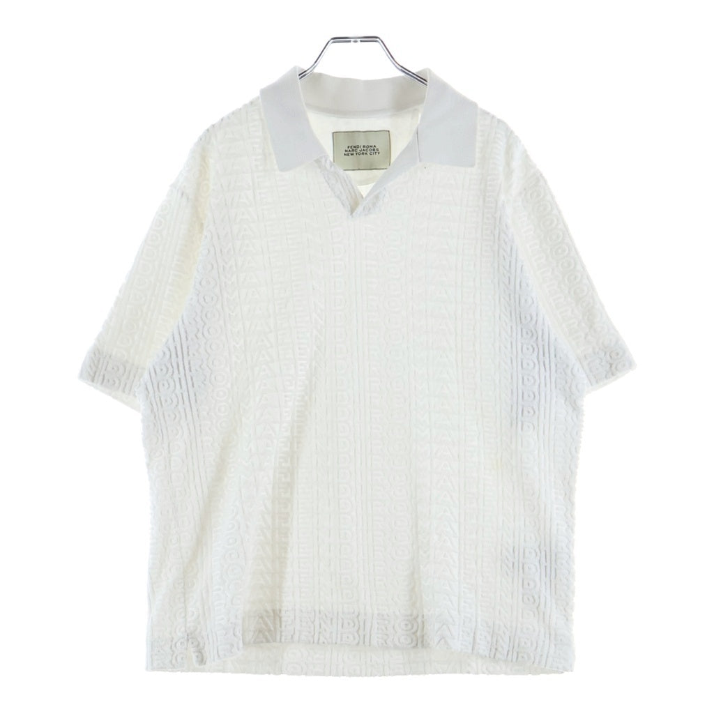 FENDI(フェンディ) ×MARC JACOBS マークジェイコブス ロゴパターン総柄 パイル 半袖ポロシャツ ホワイト FY1130 AOFA