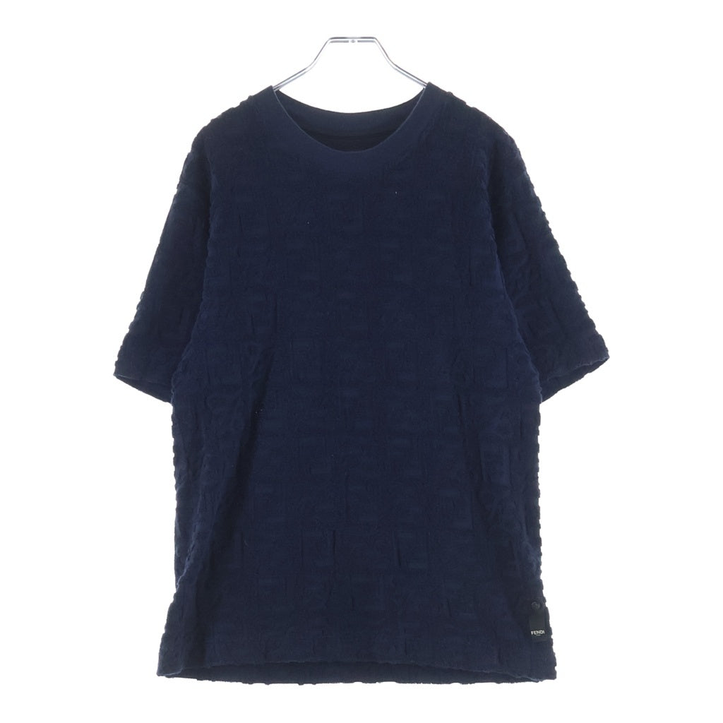 FENDI(フェンディ) FF LOGO PATTERN COTTON T-SHIRT FFロゴパターン 総柄 パイル コットン クルーネック半袖Tシャツ カットソー ネイビー FY0936 A9RK
