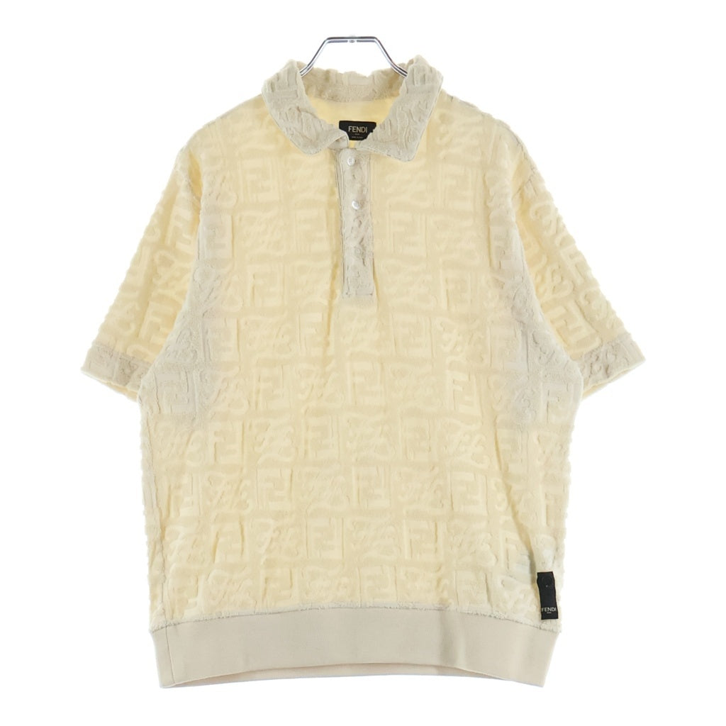 FENDI(フェンディ) FFロゴ モノグラムテクスチャード パイル 半袖ポロシャツ ベージュ FY1130 A9RK