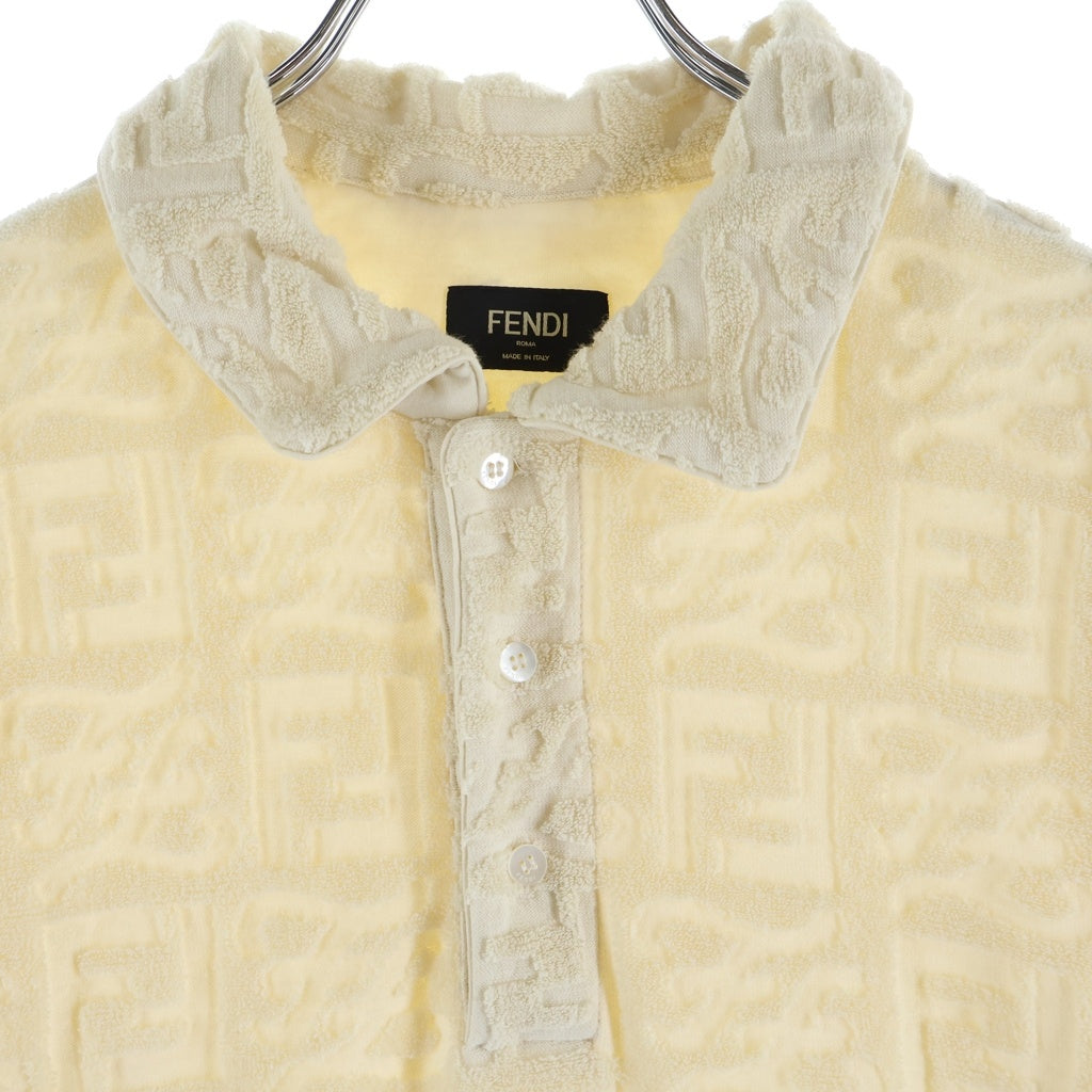 FENDI(フェンディ) FFロゴ モノグラムテクスチャード パイル 半袖ポロシャツ ベージュ FY1130 A9RK