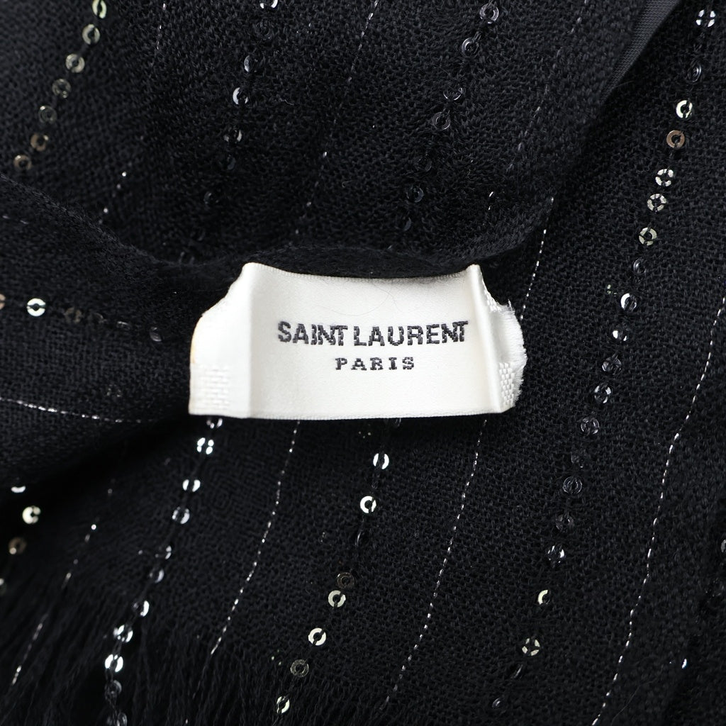 SAINT LAURENT PARIS(サンローランパリ) カシミヤ混 スパンコール ストライプ スカーフ ストール ブラック レディース