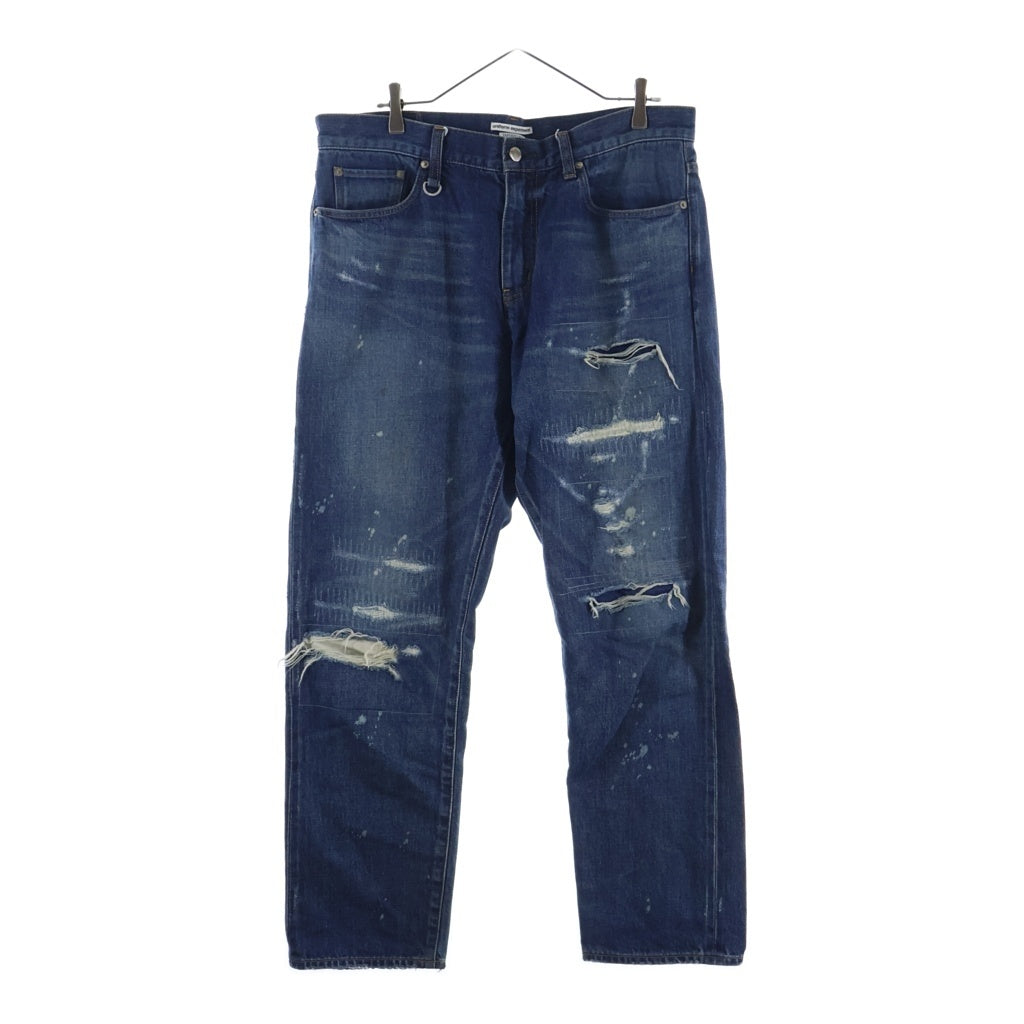 UNIFORM EXPERIMENT(ユニフォームエクスペリメント) 25AW DAMAGED DENIM TAPERED-FIT JEANS テーパードフィット ジップフライダメージデニムパンツ インディゴ UE-252055