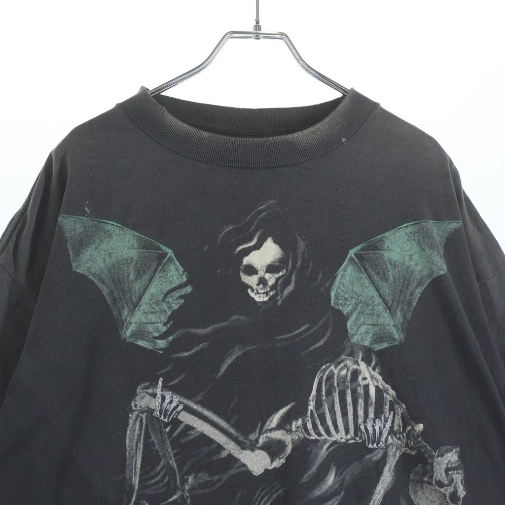 SAINT MICHAEL(セントマイケル) 25AW VINTAGE HOLY SAINT TEE ヴィンテージ ホーリーセイント スカル 両面プリント クルーネック半袖Tシャツ カットソー グレー SM-HR1-0000-011