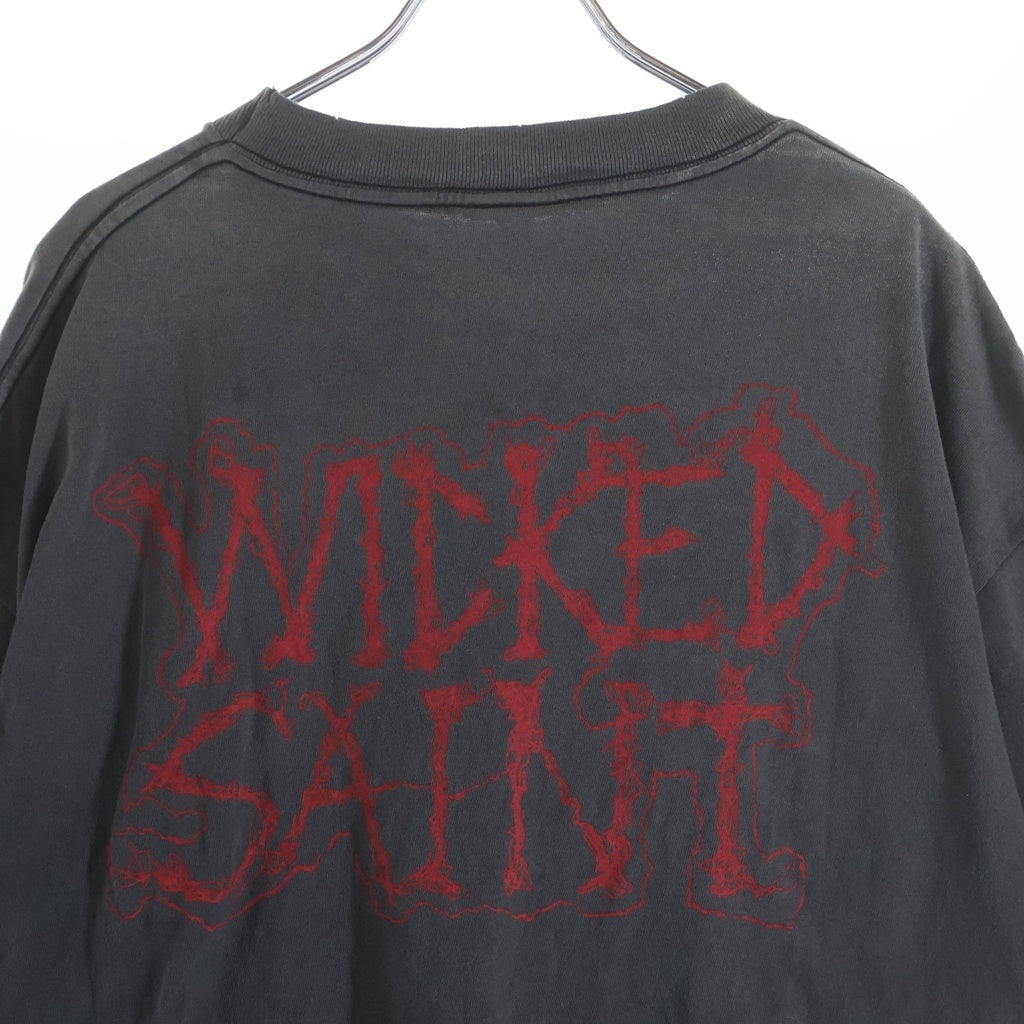 SAINT MICHAEL(セントマイケル) 25AW VINTAGE HOLY SAINT TEE ヴィンテージ ホーリーセイント スカル 両面プリント クルーネック半袖Tシャツ カットソー グレー SM-HR1-0000-011