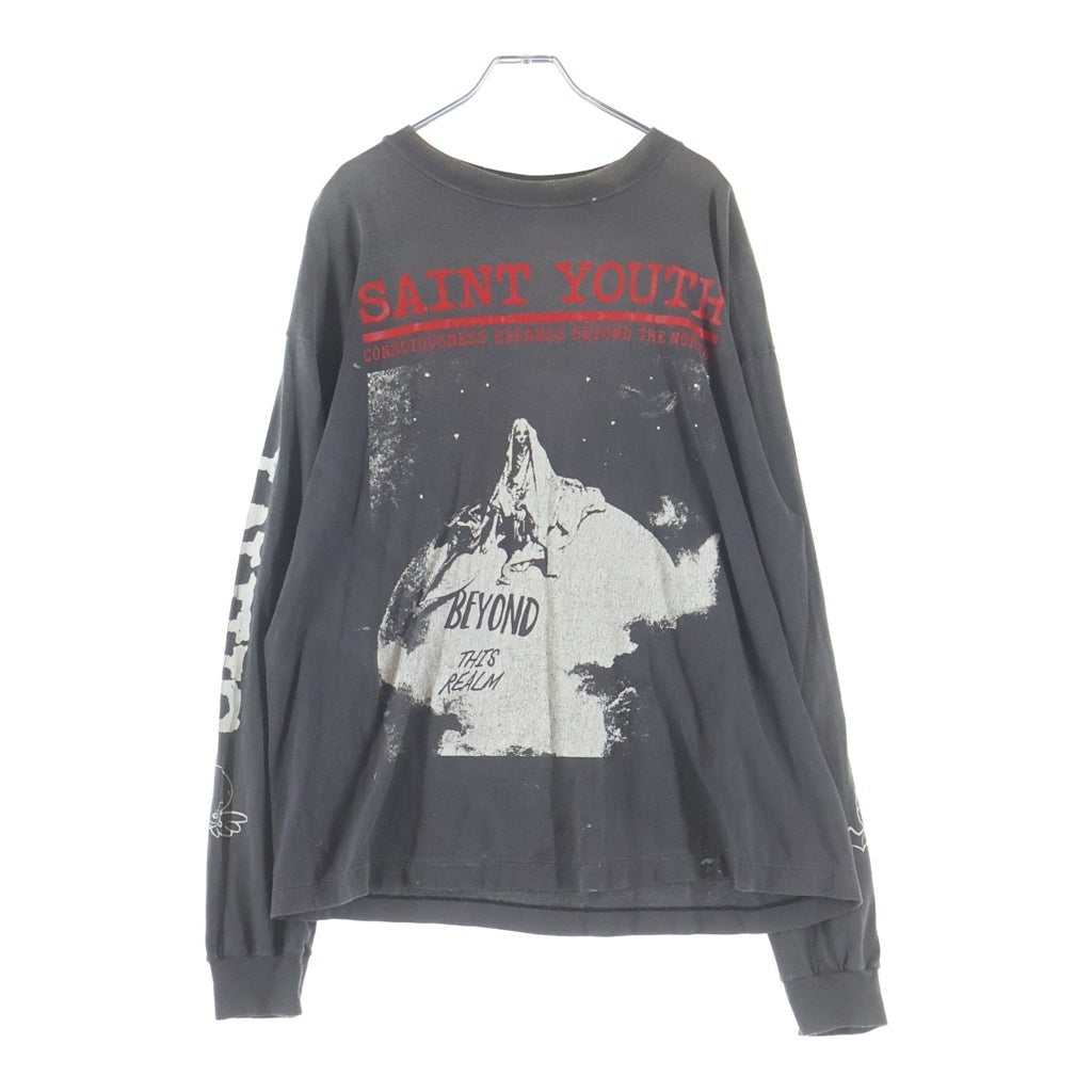SAINT MICHAEL(セントマイケル) 25AW VINTAGE LS TEE SAINT YOUTH ヴィンテージ セイントユース 両面プリント クルーネック 長袖Tシャツ カットソー グレー SM-HR1-0000-032