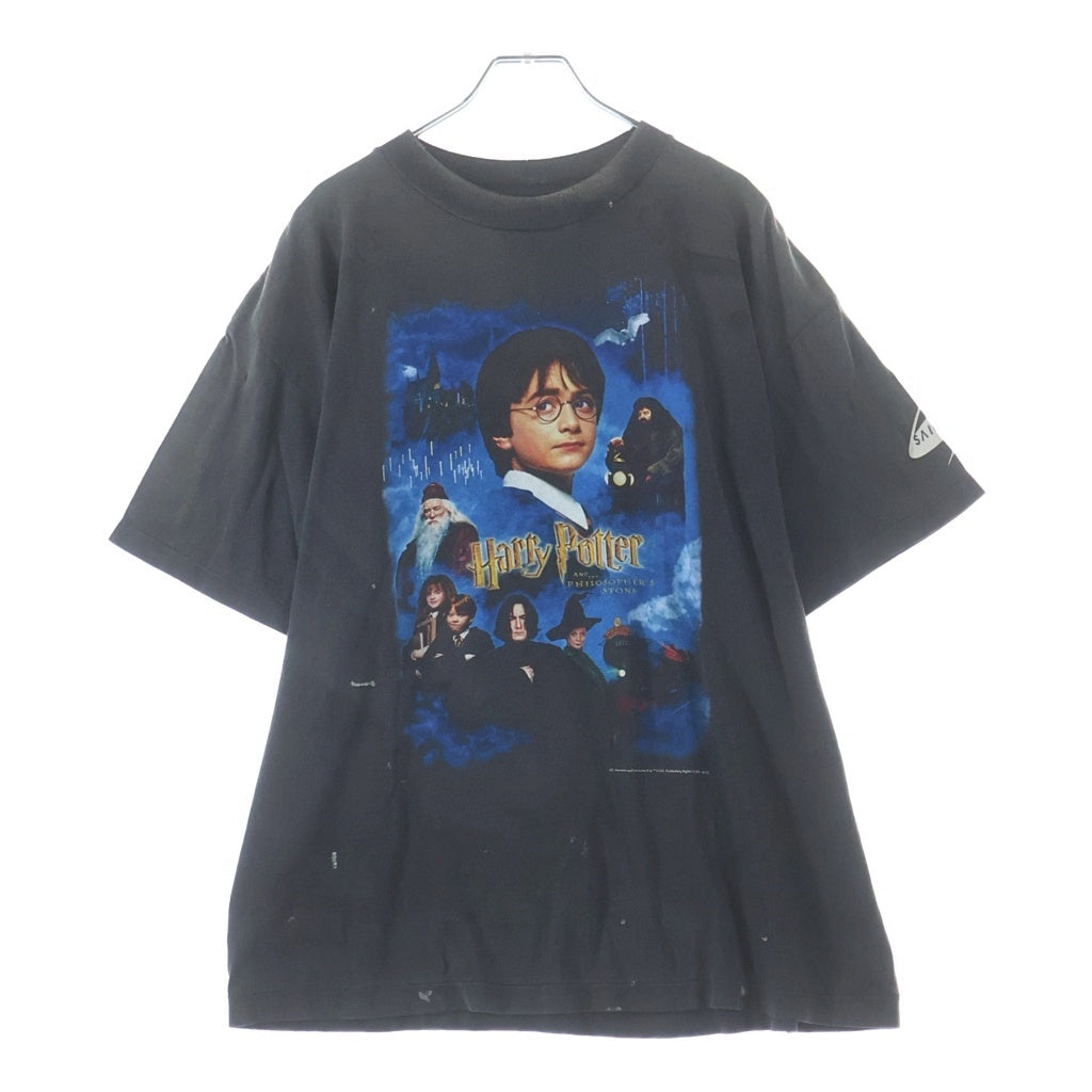 SAINT MICHAEL(セントマイケル) 25AW HP_SS TEE ヴィンテージ加工 ハリーポッター プリントロゴ クルーネック 半袖Tシャツ カットソー ブラック SM-HR1-0000-C45