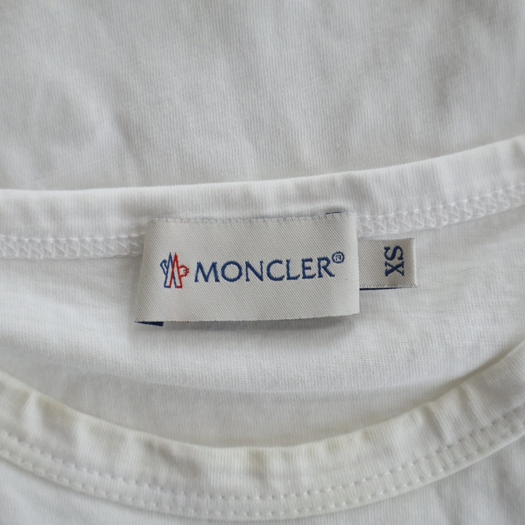 MONCLER(モンクレール) トリコロール 前面プリント ロゴ コットン クルーネック 半袖Tシャツ カットソー ホワイト 310918025450