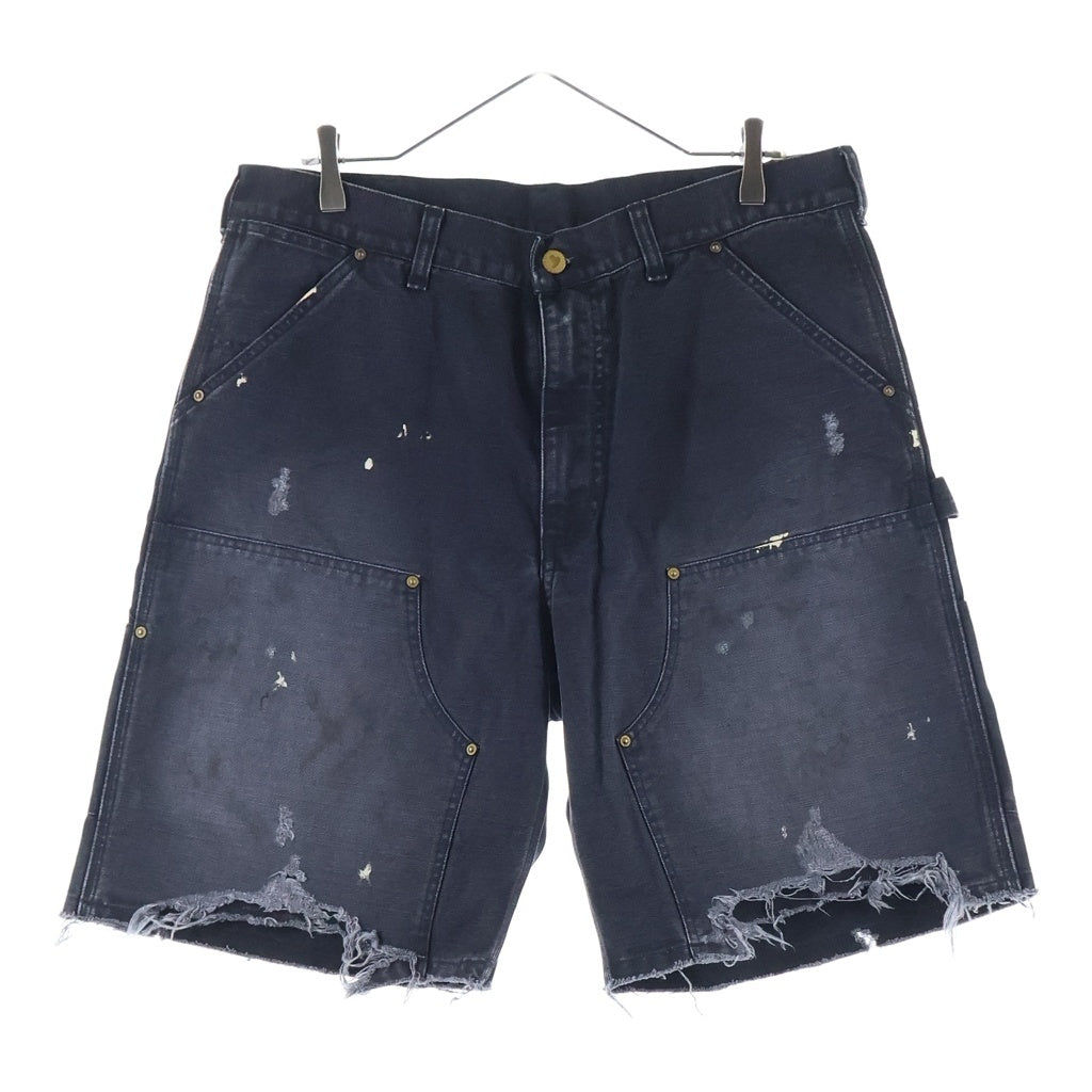 SAINT MICHAEL(セントマイケル) 25SS DOUBLE KNEE SHORTS ダックキャンバス ダメージ加工 ダブルニーショーツ ハーフパンツ グレー SM-HR8-0000-071