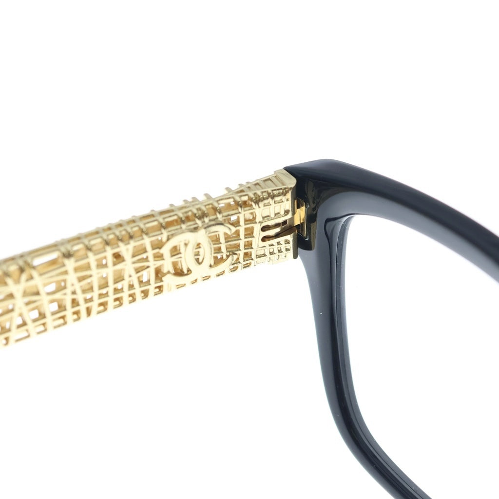 CHANEL(シャネル) フォックスフレーム ツイードメタルテンプル クリアレンズ サングラス メガネ ブラック/ゴールド 3477-A