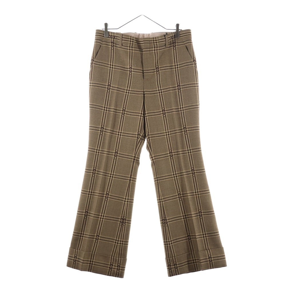 GUCCI(グッチ) 24SS ホースビット総柄 チェックウールスラックスパンツ ブラウン 756017 ZAOPD