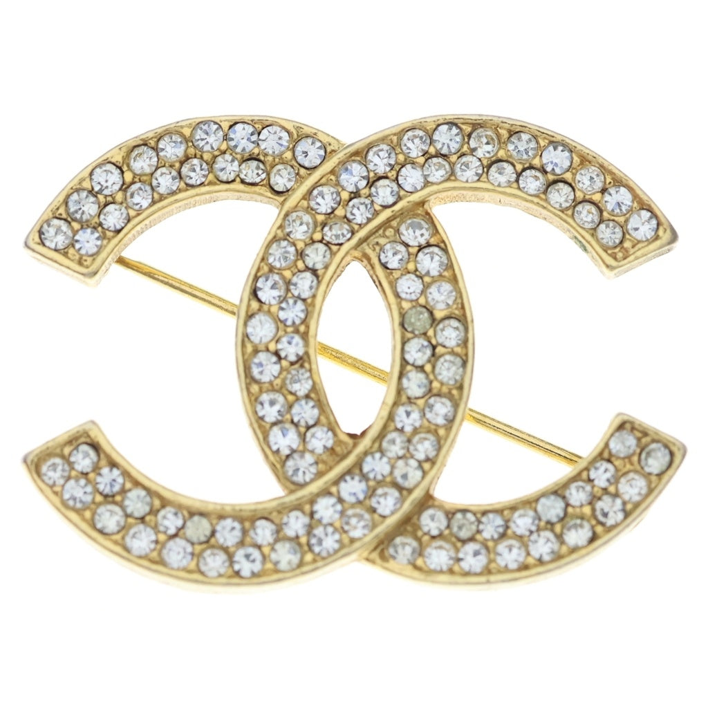CHANEL(シャネル) ココマーク ラインストーンブローチ ピンバッジ ゴールド GP レディース