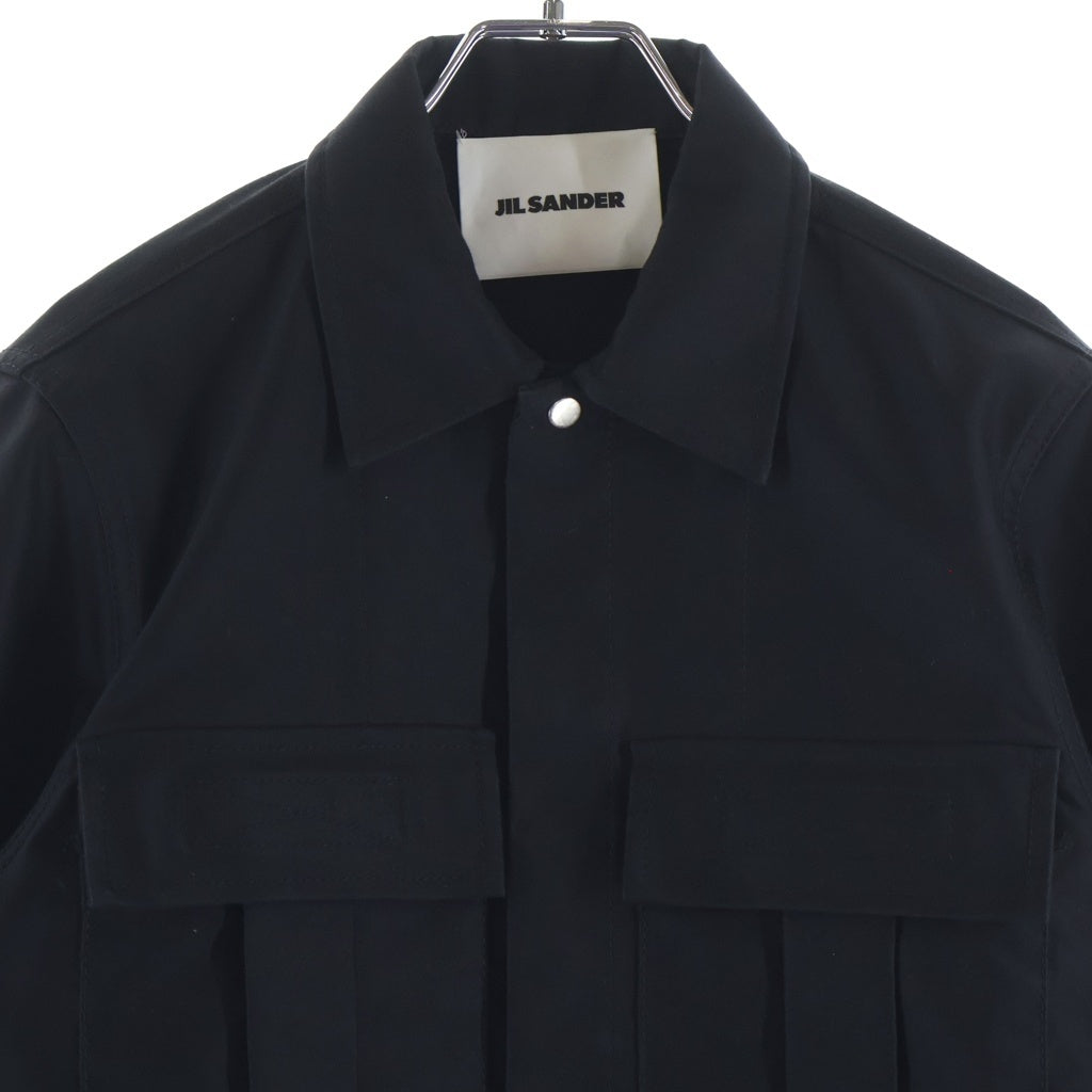 JIL SANDER(ジルサンダー) 2 POCKET MILITARY OVERSHIRT 2ポケット ミリタリー コットンツイル 長袖オーバーシャツ ブラック JSMS740526 MS24100011
