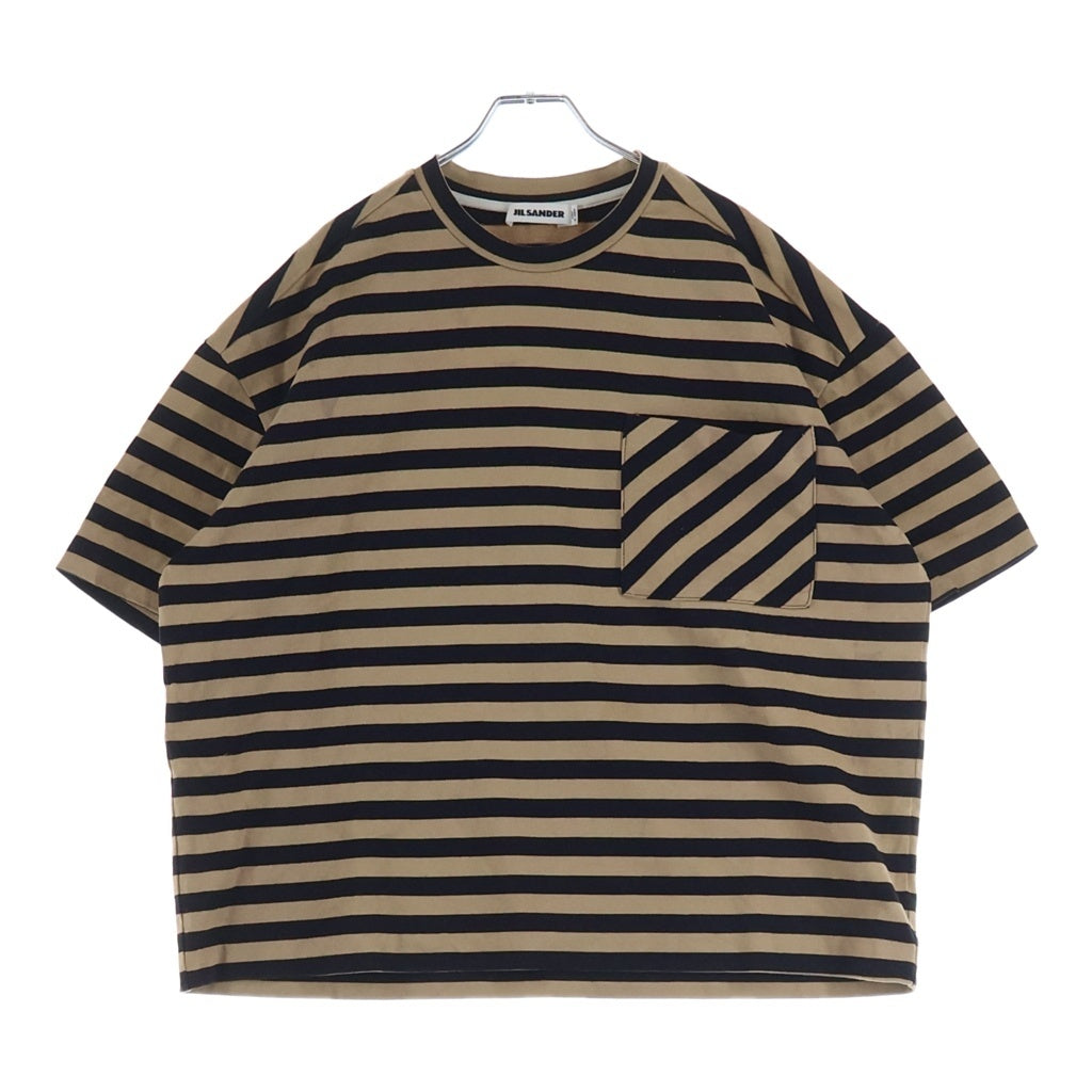 JIL SANDER(ジルサンダー) オーバーサイズ ポケット付 ボーダーTシャツ 半袖クルーネックカットソー ブラウン/ブラック JSU0707011 M024711891