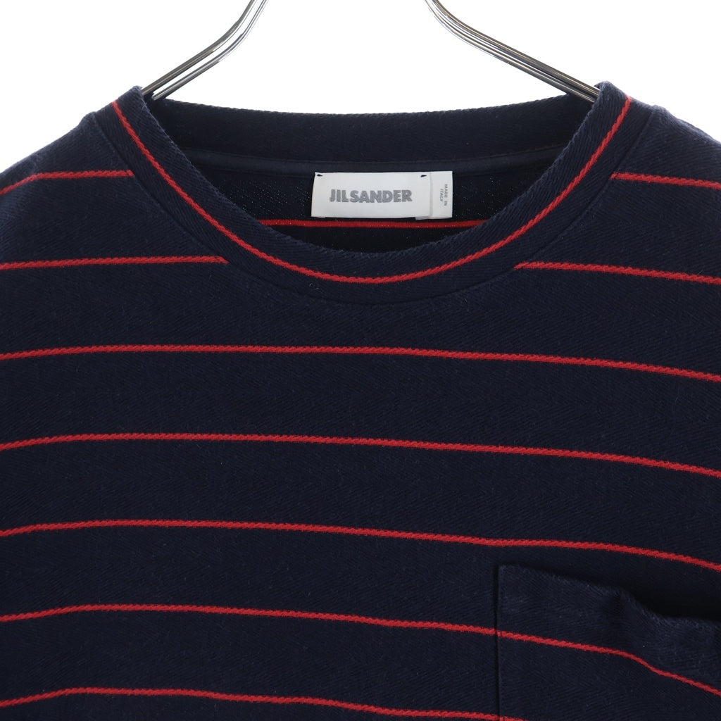 JIL SANDER(ジルサンダー) 18SS ボーダーTシャツ 半袖クルーネックカットソー ネイビー/レッド JSUM707016 MM246918A