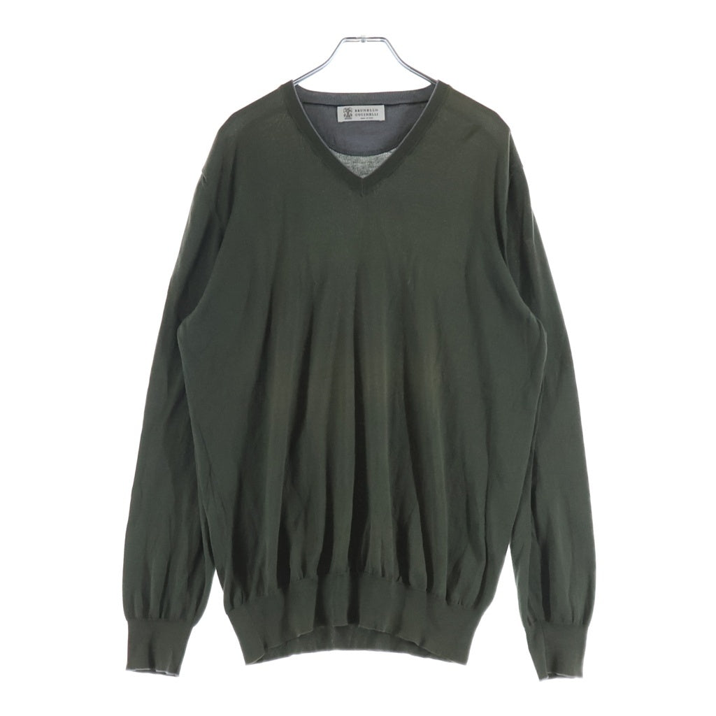 BRUNELLO CUCINELLI(ブルネロクチネリ) エルボーステッチ Vネックニットセーター オリーブ