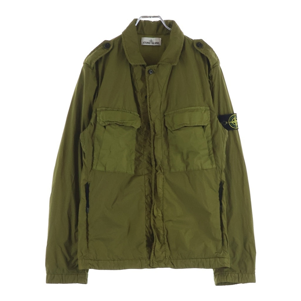 STONE ISLAND(ストーンアイランド) 16SS GARMENT DYE CRINLE NY JACKET ガーメントダイ 袖ロゴワッペン クリンクル ジップアップジャケット カーキ 641544736
